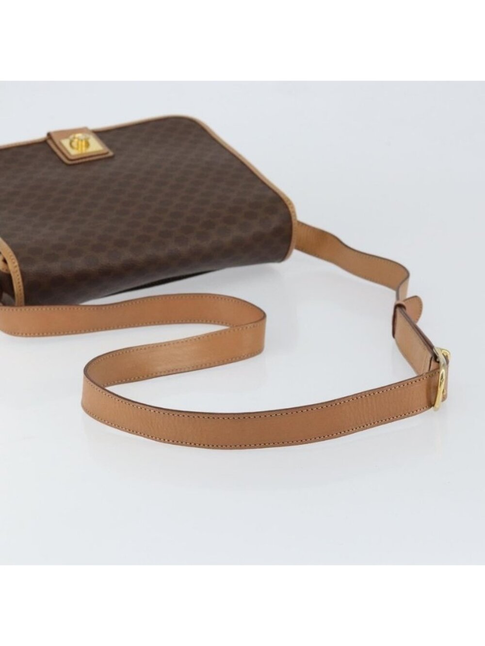 Authentic CELINE Macadam Canvas Shoulder Bag PVC Brown Gold - Picture 14 of 16